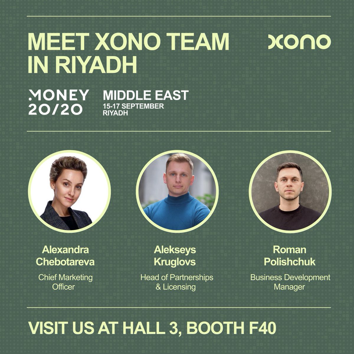 XonoFinance's tweet photo. We’re exhibiting at #Money2020 Riyadh, Sept 15–17. Visit us to see how XONO builds the Financial OS for digital assets. https://t.co/qJNYXdlzeo