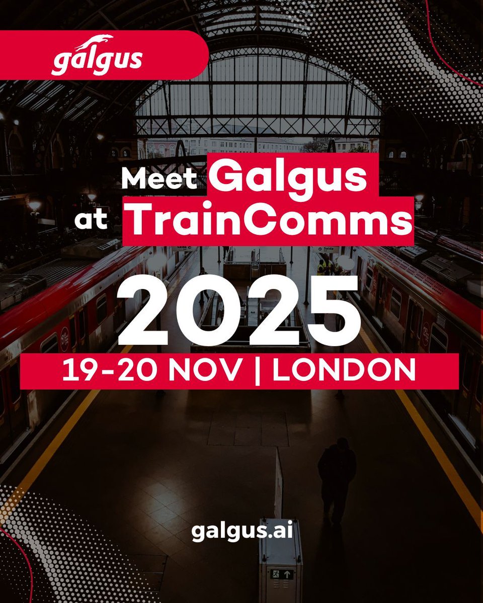 🚄 Galgus is heading to #Traincomms2025 in London, Nov 19–20!
We’ll showcase how our AI-powered Wi-Fi &amp; Location Analytics boost passenger experience and rail operations.

#RailConnectivity #WiFi #LocationAnalytics