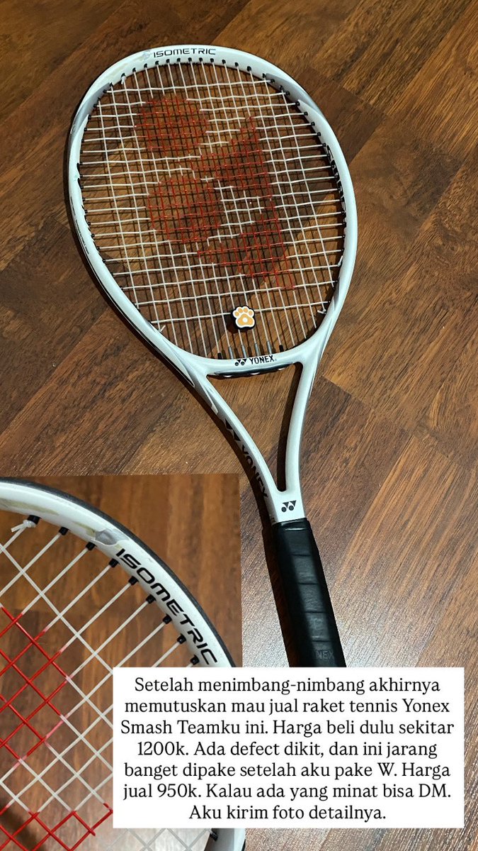 me_gaa's tweet photo. Hi.. help me WTS Raket Tennis Yonex Smash Team. 
RFS, udah pake W VBlade, ini jadi gak kepake 🥹🙏🏼 https://t.co/I52Enfm4Ca
