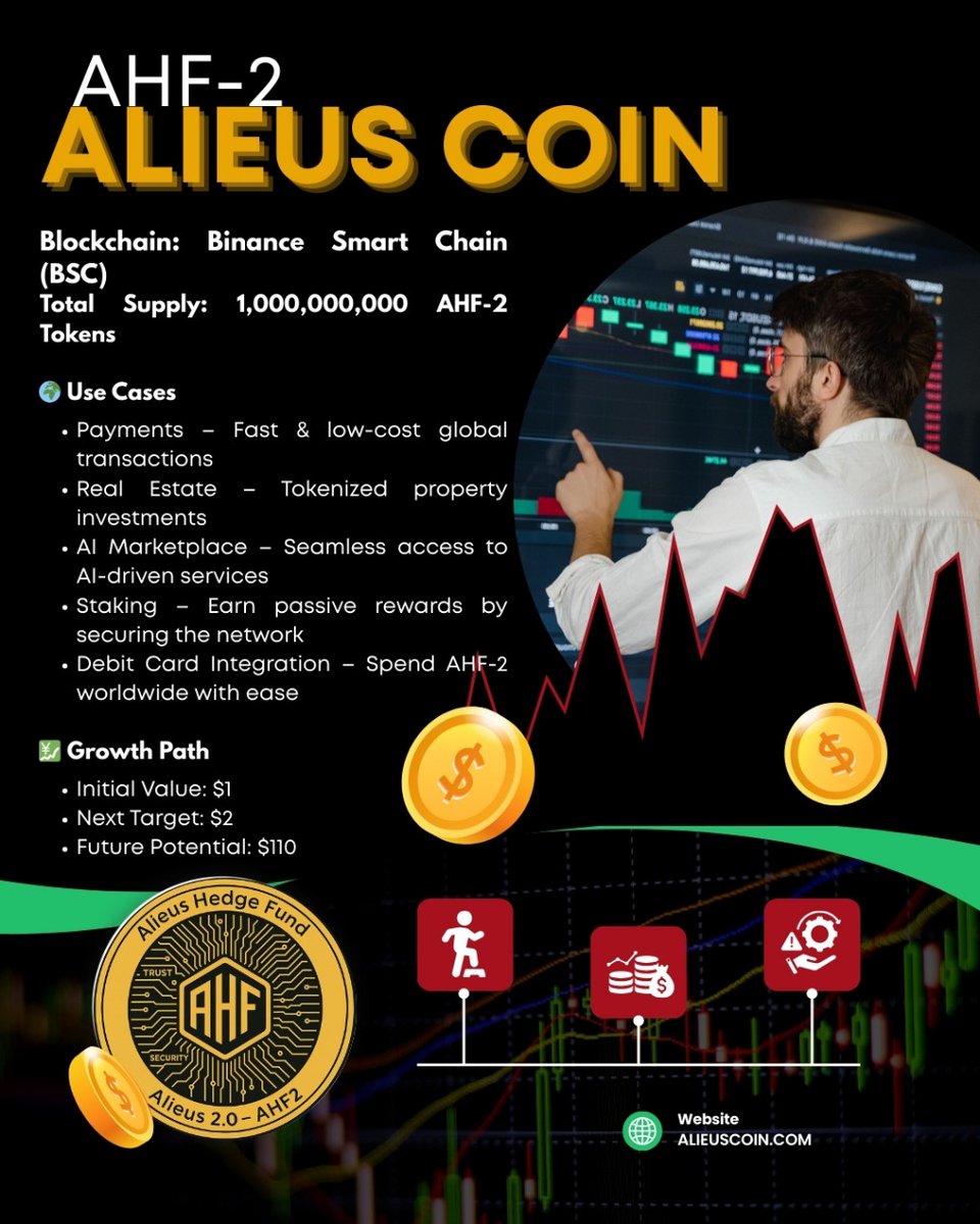 AlieusCoin's tweet photo. 🚀 The Future of Finance is Here – Alieus Coin (AHF-2)!
Fast, secure &amp; global transactions with real-world use cases like real estate, AI marketplace, and debit card integration. 🌍💳
#AlieusCoin #CryptoRevolution #BlockchainFuture https://t.co/wZimI38Iuf