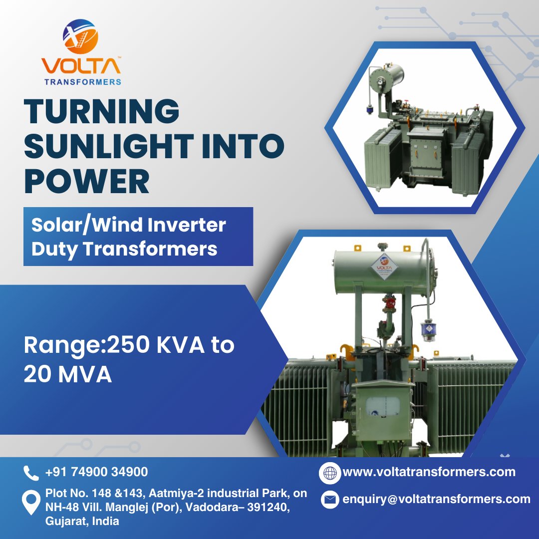 VoltaTrans89372's tweet image. Designed for inverter duty. Support green energy with Volta’s efficient solutions.
📍 Vadodara
🌐 voltatransformers.com
📞 +91 74900 34900

#RenewablePower #SolarTransformer #WindEnergy #VoltaTransformers