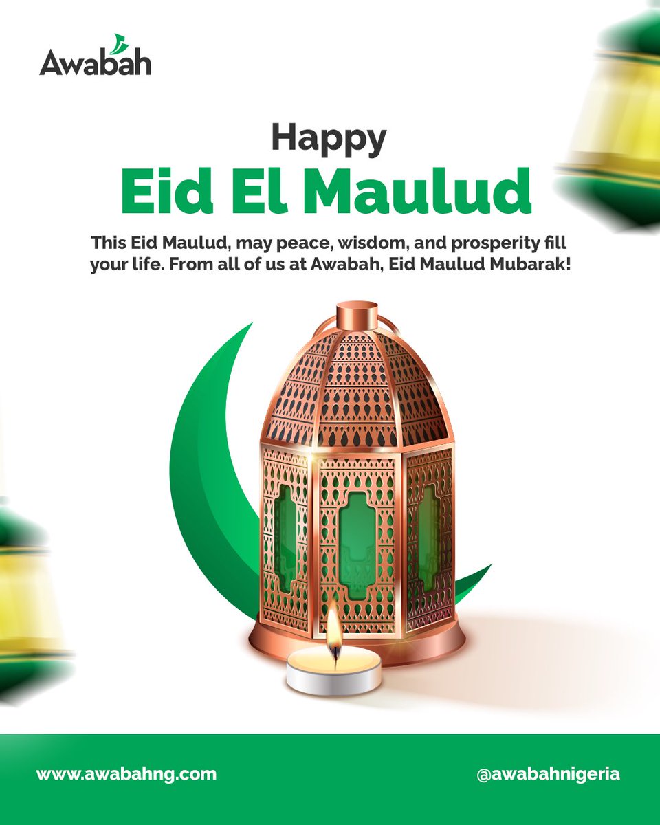 May this special day bring you closer to love, peace and more blessings.

Happy Eid el Maulud from us at Awabah

#EidElMaulud #PeaceAndLight #Awabah  #CelebratingEid #Pensionsinnigeria #EidMubarak #PeaceAndBlessings
