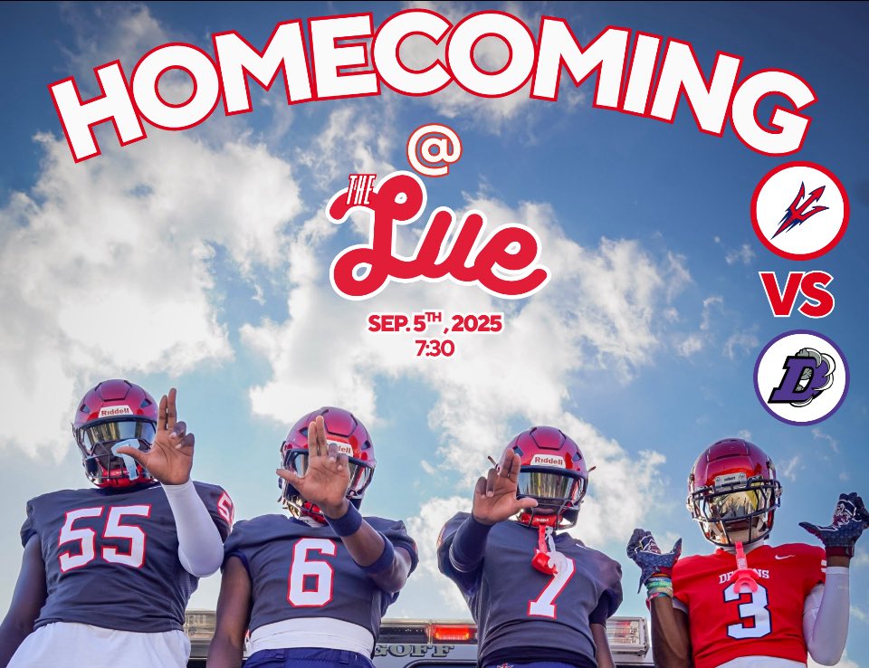 🚨GAMEDAY🚨

Homecoming @ The Lue 👹

🏟️Lugoff-Elgin High School
📅 Friday, Sep. 5th, 2025
⌚️ 7:30 pm
🆚 Darlington High School

#ExpectToWin 

#JuiceBoom 
#RecruitTheLue 
#TheLUE