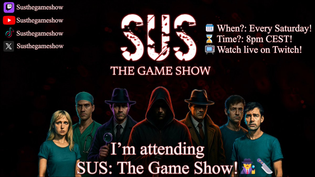 I'll be on SUS The Game Show tomorrow! It's like a game of Werewolf/Mafia, but with super awesome content creators and personalities. I'm super excited for this experience!  Check it out on Twitch.tv/susthegameshow at 8pm CEST/2pm EDT!