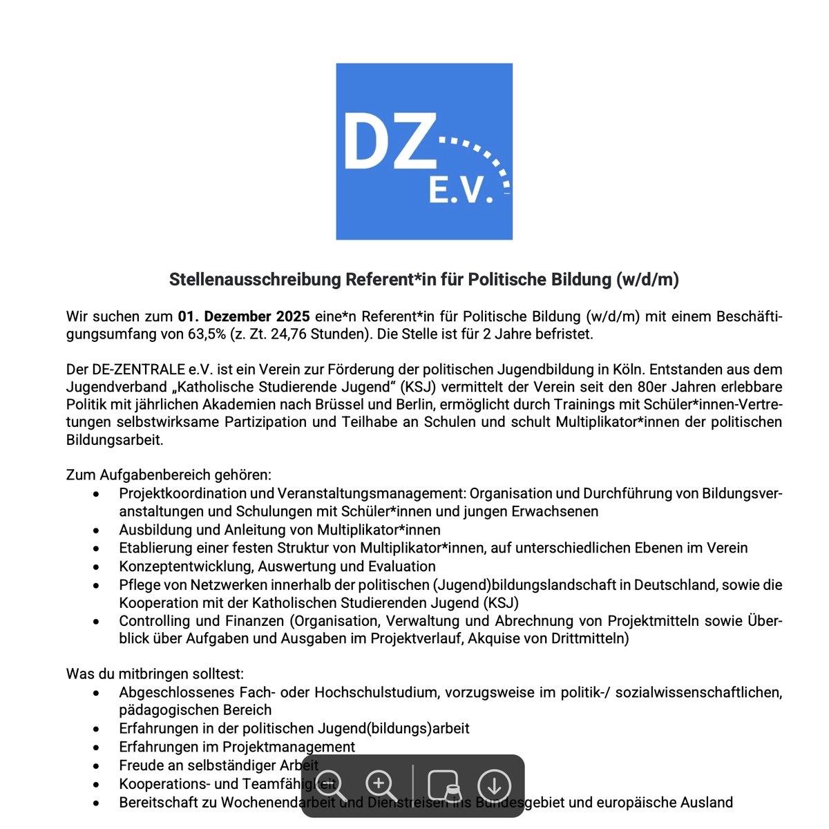 📣 DE-ZENTRALE e.V. sucht Referent*in für Politische #Bildung (w/d/m) | #Köln

📅 Frist: 12. Oktober 2025

➡️kultweet.de/jobs/ReferentI…

#Job #Stellenausschreibung #PolitischeBildung #Politik #Sozialwissenschaften #Pädagogik