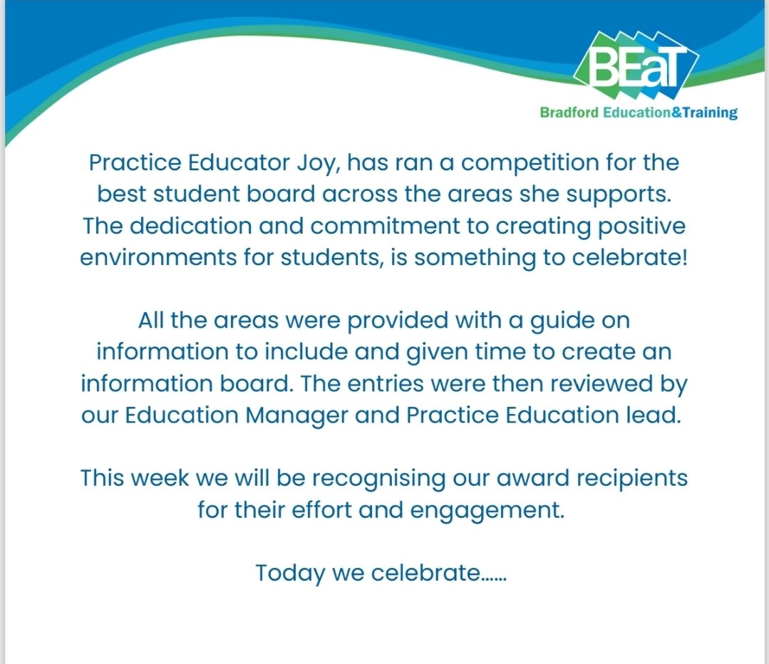 Bradford Education and Training Practice Educators tweet media