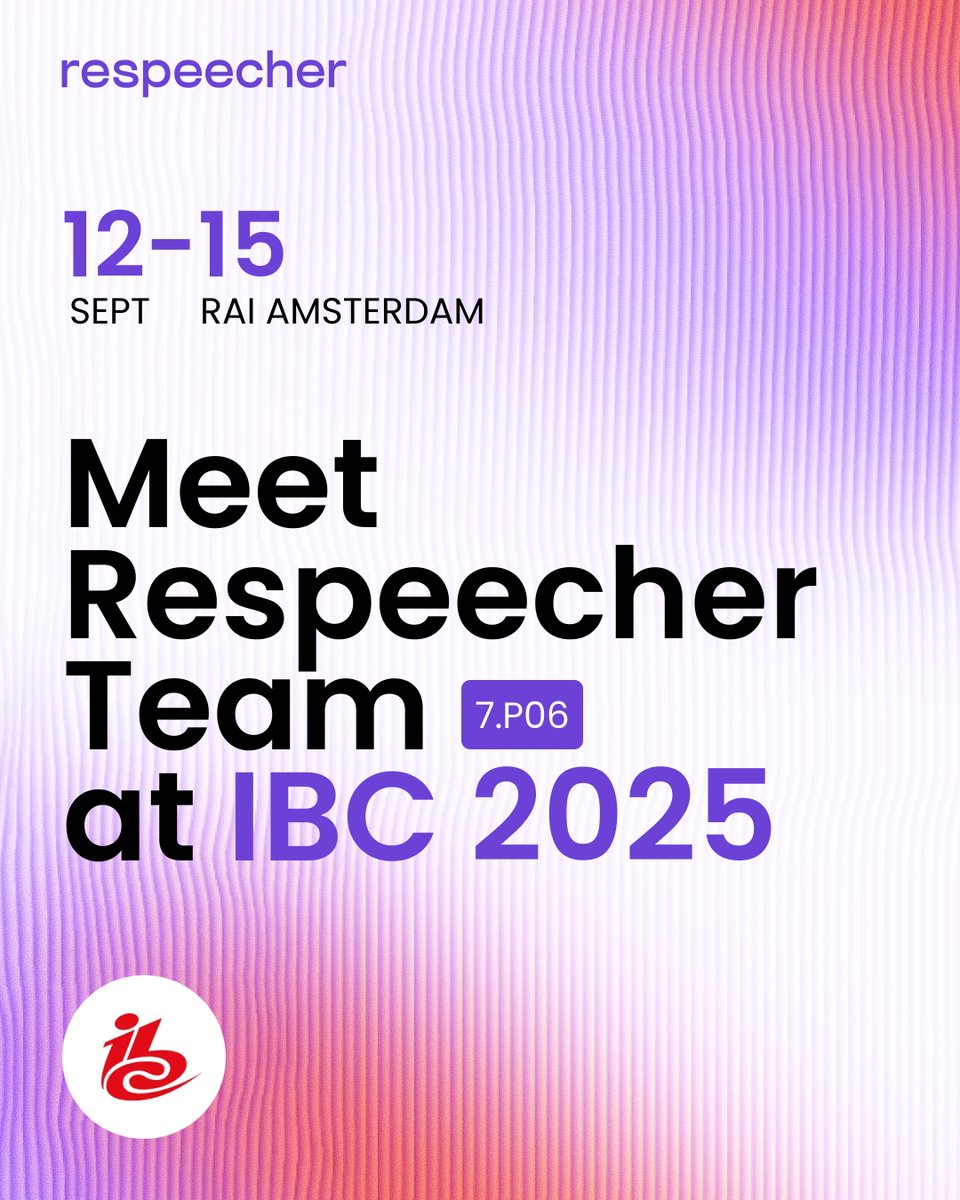 Only a few days until <a href="/IBCShow/">IBC</a> Amsterdam!

Respeecher will be showcasing how AI voice is transforming film, TV, streaming, broadcasting &amp; radio.

Our AI voice tech is trusted by Hollywood, where ethics and authenticity is non-negotiable.

📍 Catch us at stand 7.P06