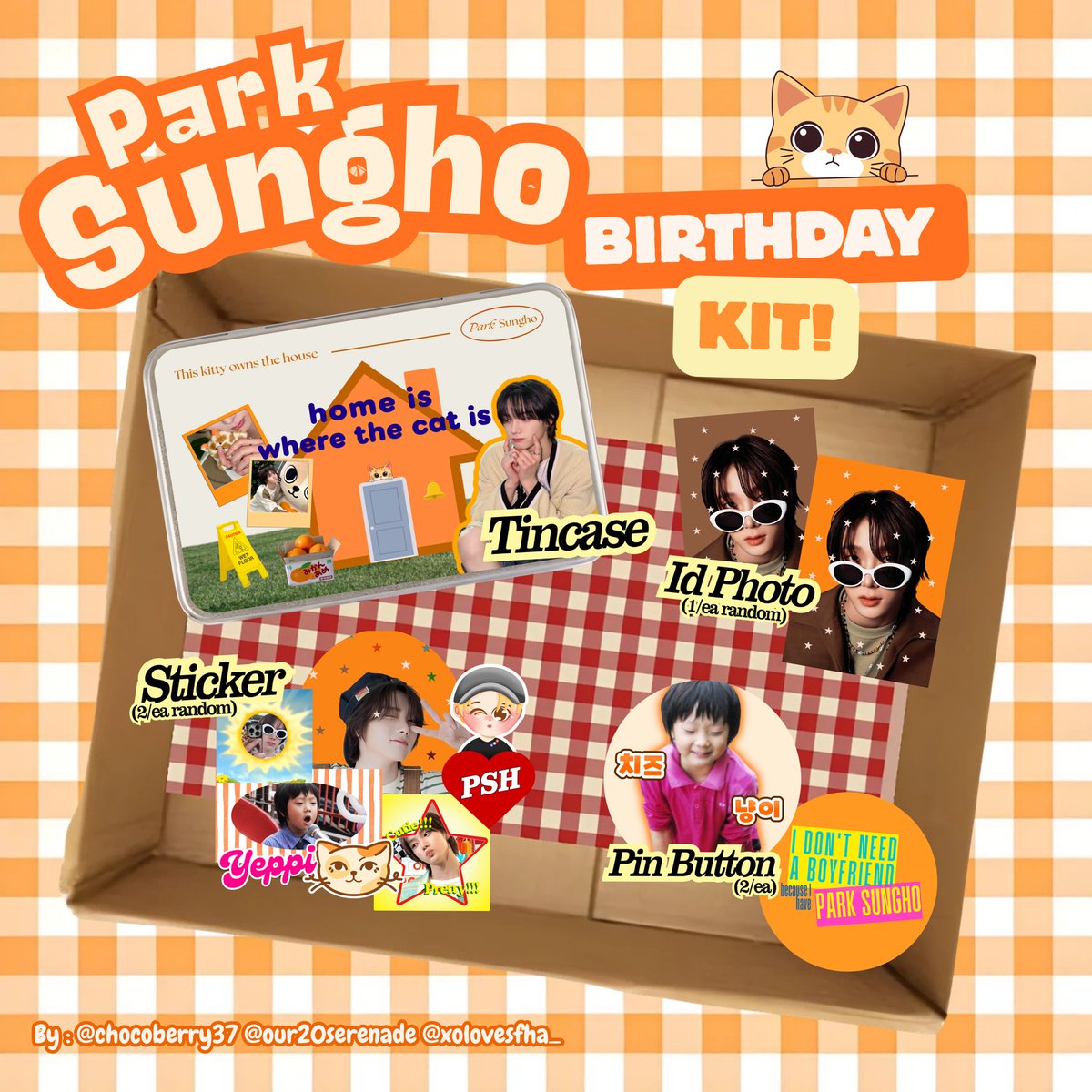 #SUNGHO birthday kit 🎂🐈✨
by : <a href="/chocoberry37/">viooo 💫</a> <a href="/our20serenade/">tata 🐈</a> <a href="/xolovesfha_/">peé🐺🐨🐯|| OPEN TRIP PULSE ON BANDUNG DAY 2</a> 

how to claim :
- rt &amp; like this post
- 1 person = 1 kit
- claim 9.9 🍊20.00 wib (link tba)
- set 15k (no refund &amp; limited quantity) 
- wajib tulis @ dinote saat co 

drop ur @ if u wanna be tagged!!
