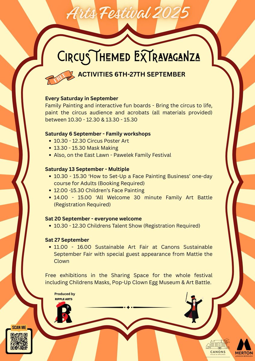 🎪✨ The Circus is coming to Canons! ✨🎪

Join Canons House and Grounds for the: Canons House &amp; Ripple Arts Festival 2025 – a Circus Themed Extravaganza 🎨🤹 running 6–27 Sept.

Head to the Canons House website for more information: buff.ly/u2QTWEF
