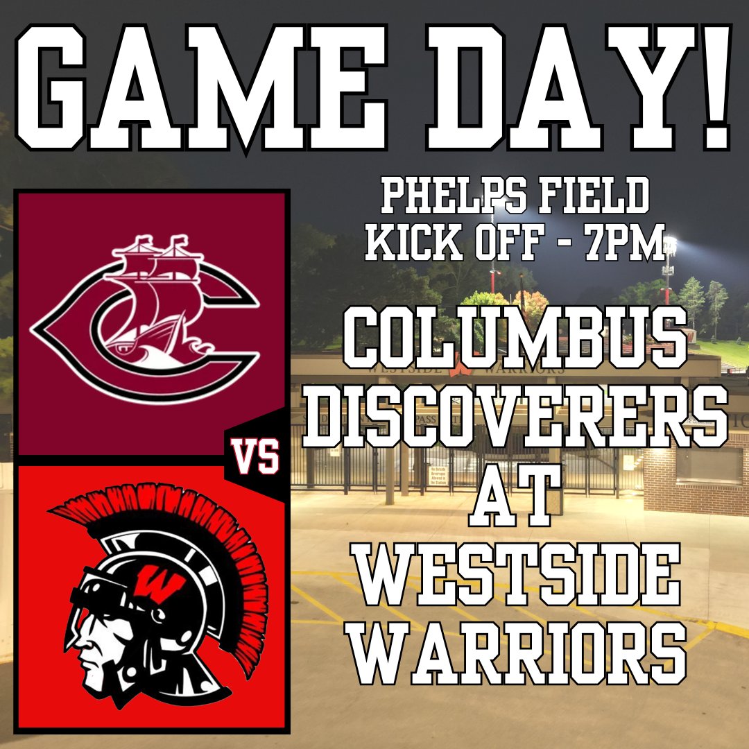 Game Day - at Phelps Field!
<a href="/WHS_WarriorFB/">Omaha Westside Warrior Football</a> hosts Columbus tonight in Westside’s home opener!
Discoverers v Warriors
TONIGHT
7PM
Phelps Field
Be early, be loud!
 
#RollSide