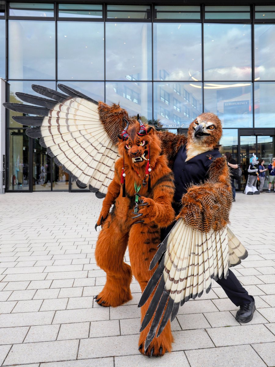 Ran into the warrior <a href="/Shangfudog/">Shangfu</a> at Eurofurence!   EF29 is great fun this year, stop by!!

📸 by <a href="/KamuBat/">Kamuniak 🦇</a>
 🐻🦅 by <a href="/clckwrkcreature/">Clockwork Creature</a> 

#furryfandom #fursuiter #realisticfursuit #clockworkcreature #furry #hawk #fursuitphotography #FursuitFriday