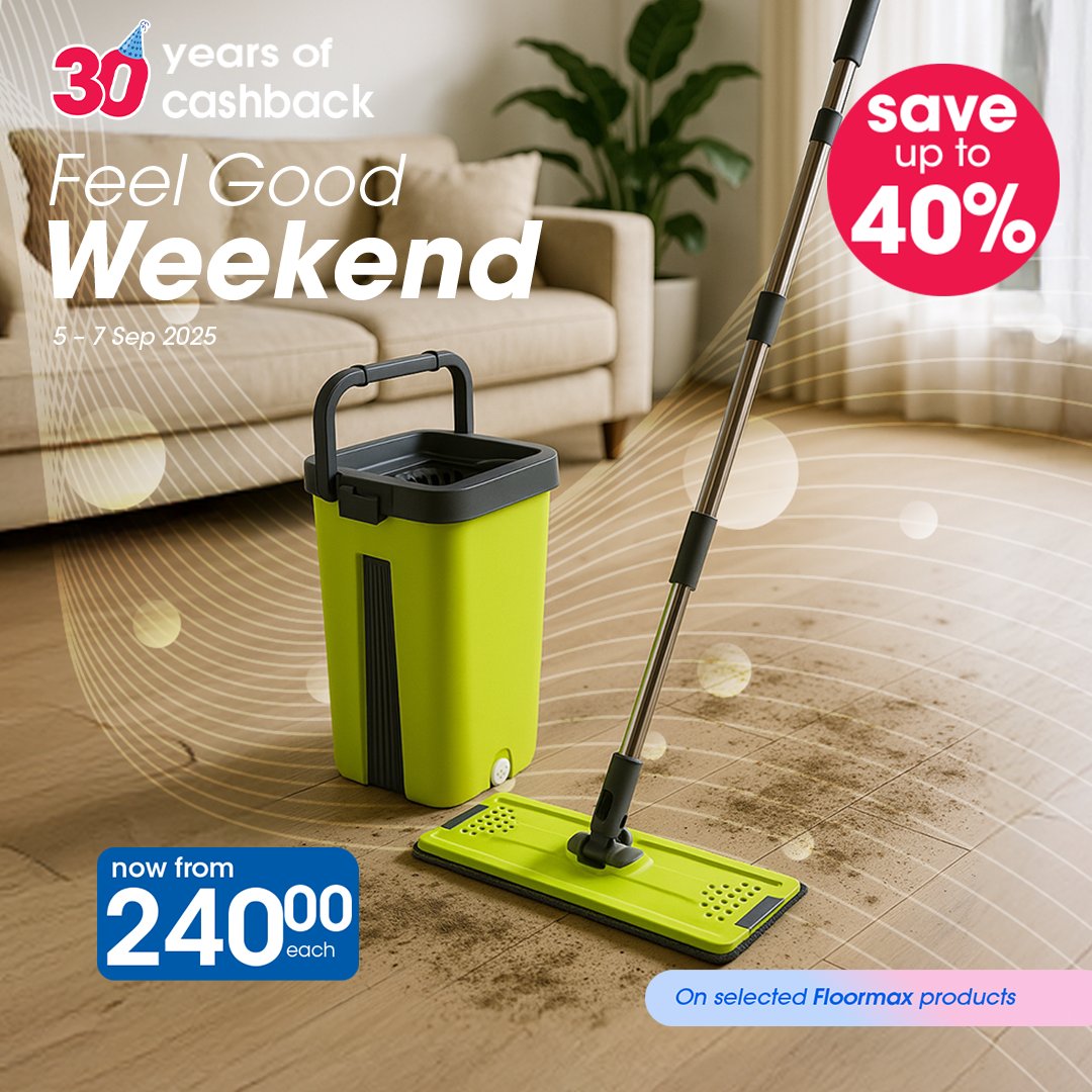 Clicks_SA's tweet photo. The Floormax Wonder Mopβs 2-in-1 power swoops up dirt, locks in spills, and leaves every floor sparkling β from tiles to hardwood.
Save up to 40% on selected Floormax favourites, now from just R115 each. -> https://t.co/UqPzS1tUGV
#Clicks #FeelGoodWeekend #Floormax https://t.co/RhcYpppFfL
