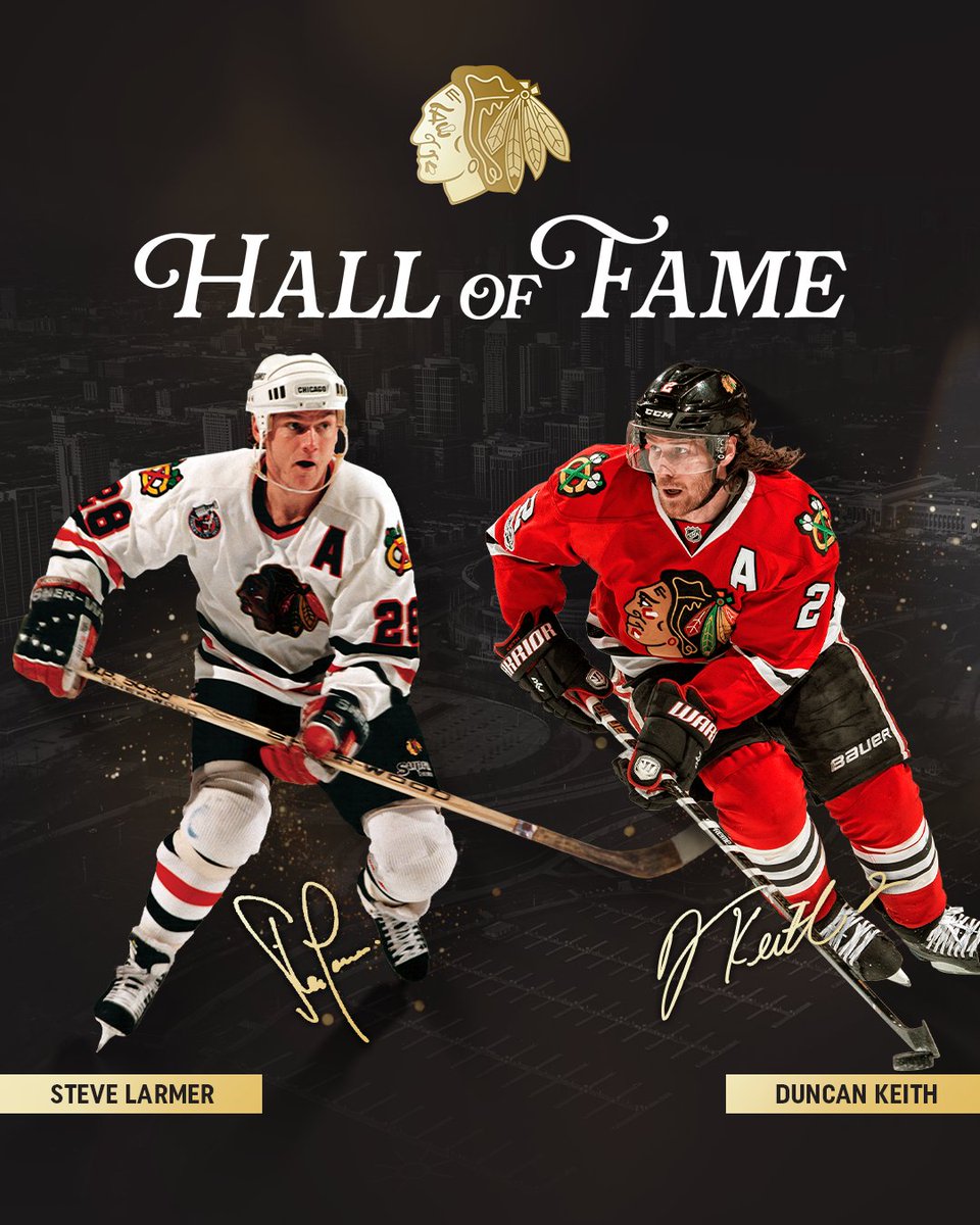 NHLBlackhawks's tweet photo. As voted on by you, media, and alumni, Steve Larmer and Duncan Keith are going to the Blackhawks Hall of Fame‼️👏 https://t.co/4bjTrCcme8