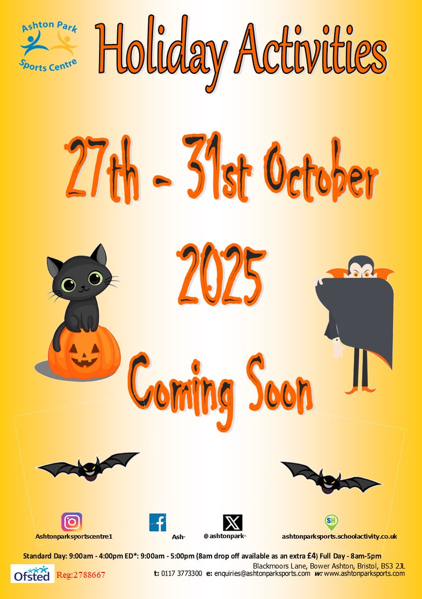 Keep an eye out for our October Holiday Activity Programme!!

To be added to our database to be notified when the programme has been released please email us via: enquiries@ashtonparksports.com