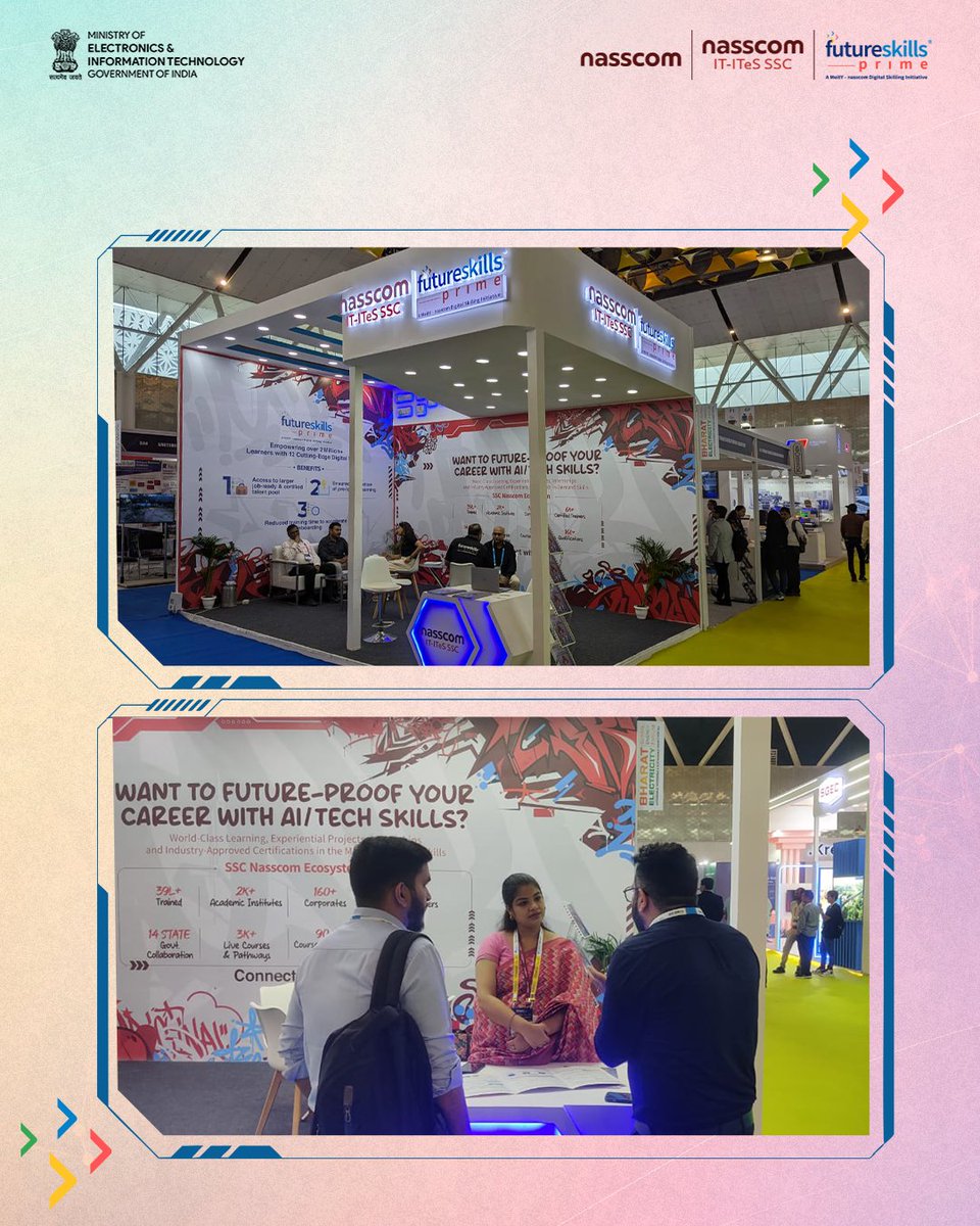 fsprimeofficial's tweet photo. IT-ITeS SSC Nasscom participated in the Bharat Electricity Powergen India &amp; Indian Utility Week 2025, showcasing its booth and connecting with stakeholders from across the energy sector.

#FutureSkillsPrime #BharatElectricity2025 #POWERGENIndia #IndianUtilityWeek #BuiltBySkills https://t.co/qOLjrZkPf7