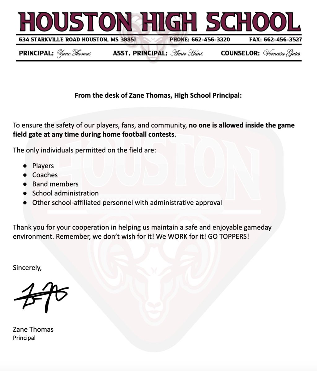 Houston Hilltopper Football (@htopperfootball) on Twitter photo 🚨Attention: Houston Community⬇️
*From the desk of Mr. Zane Thomas regarding gametime football field access!
Thank you for helping to make this program successful!🖤🐐 🚨Attention: Houston Community⬇️
*From the desk of Mr. Zane Thomas regarding gametime football field access!
Thank you for helping to make this program successful!🖤🐐