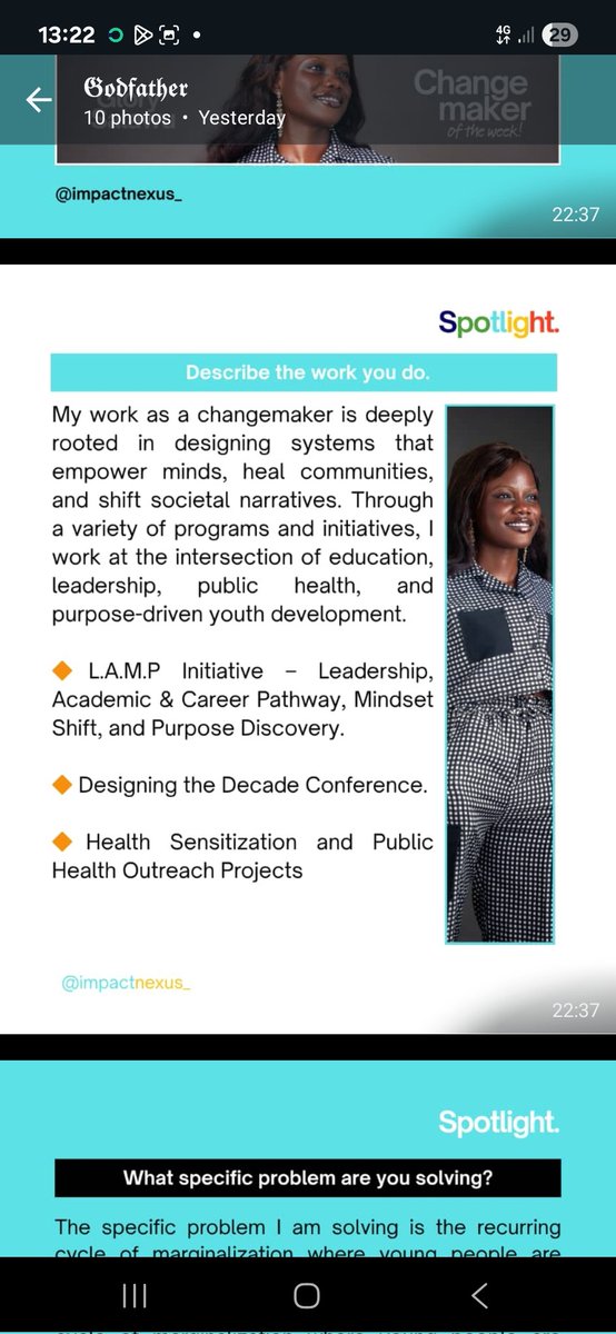 impactnexus01's tweet photo. Meet Glory Salawu, our changemaker of the week!🤩

Her work as a changemaker is deeply rooted in designing systems that empower minds, heal communities, and shift narratives.
Stay tuned as we continue to spotlight changemakers driving sustainable impact across Africa!✨ https://t.co/DGJlihuhlq