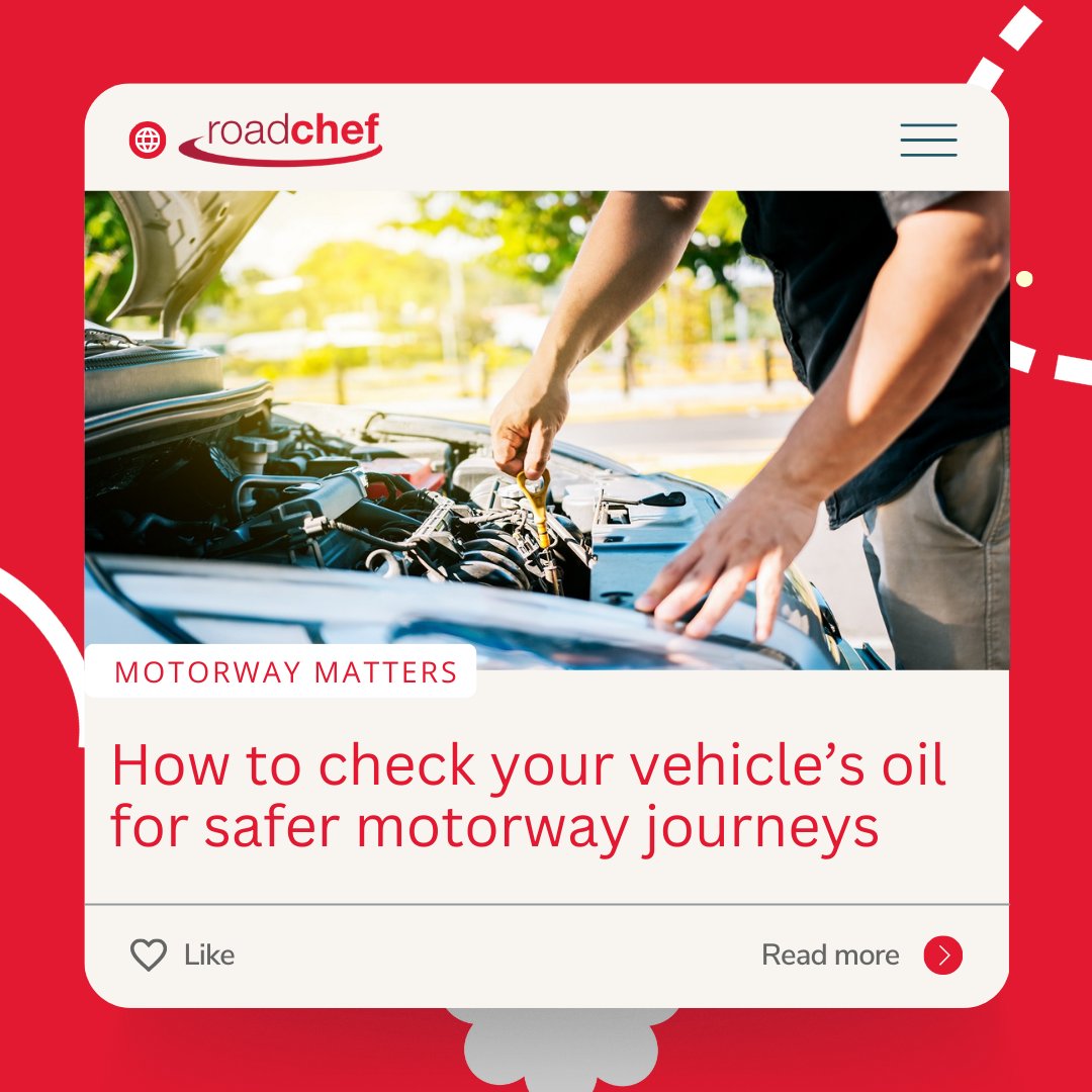 Roadchef (@roadchef) on Twitter photo Do you know how to check your oil? 🚗
In this week's Motorway Matters, we give you the basics on how to check your oil and how we can help if things aren't as they seem! roadchef.com/motorway-matte… #VehicleChecks #FridayFeeling #MotorwayMatters Do you know how to check your oil? 🚗
In this week's Motorway Matters, we give you the basics on how to check your oil and how we can help if things aren't as they seem! roadchef.com/motorway-matte… #VehicleChecks #FridayFeeling #MotorwayMatters
