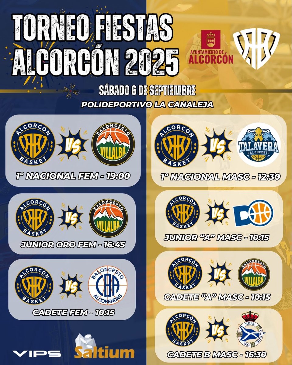 🏀✨ ¡El balón vuelve a rodar en La Canaleja! ✨🏀

Este sábado 6 de septiembre celebramos con motivo de nuestras Fiestas Alcorcón 2025 🎉 varios partidos amistosos de cara a la preparación de los equipos para esta nueva temporada.