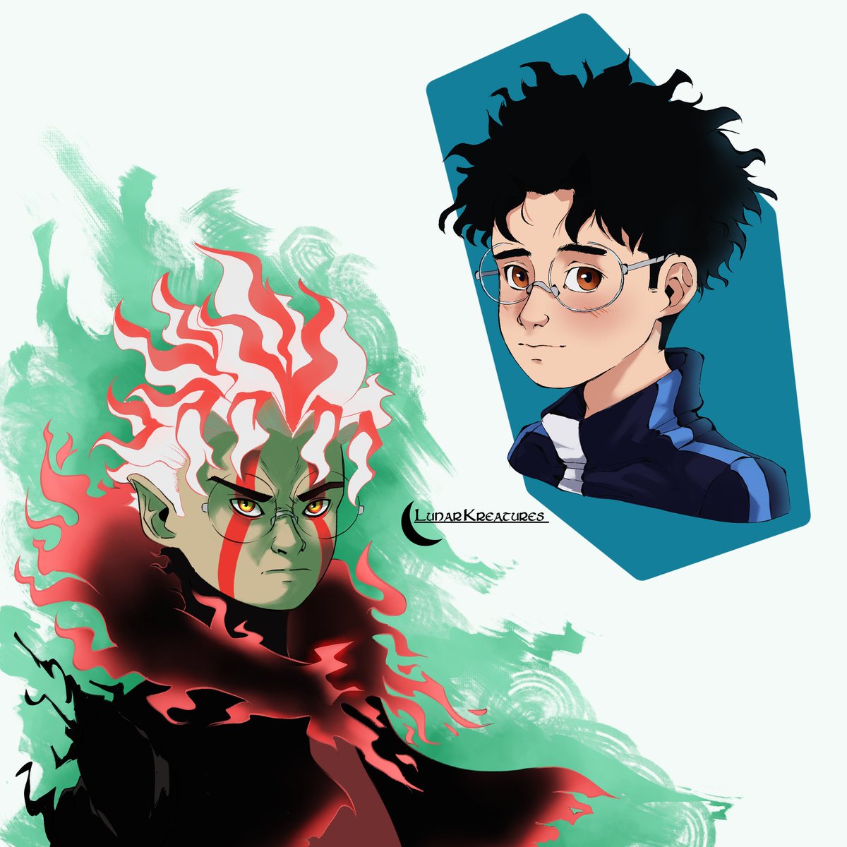 Testing drawing Okarun more in my style, taking a few liberties with design like giving him pointy ears in youkai form. #dandadan #okarun