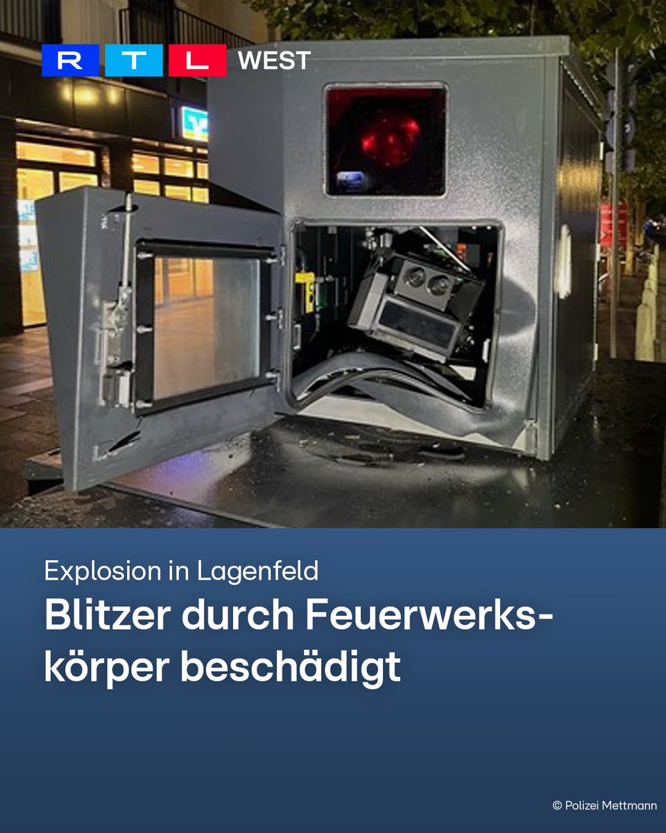 RTLWEST's tweet image. In #Langenfeld ist in der vergangenen Nacht ein mobiler #Blitzer in die Luft gejagt worden. Gegen 3:10 Uhr erschütterte eine #Explosion die Hauptstraße. Anwohner beobachteten zwei Männer auf der #Flucht. Wenig später stoppte die #Polizei einen roten Kleinwagen mit zwei