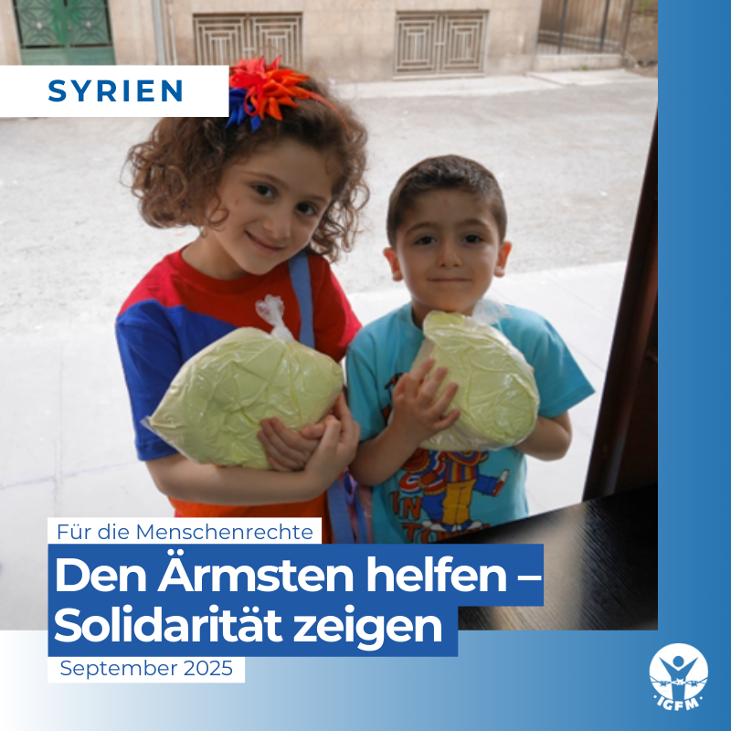 IGFM_DE's tweet photo. 🇸🇾 In #Syrien leben #Christen, #Drusen und #Alawiten in ständiger Angst vor Gewalt und Diskriminierung.
Gemeinsam mit den Blauen Maristen, einer humanitär engagierten Gruppe im syrischen #Aleppo, unterstützt die #IGFM bedürftige Familien und ermöglicht Kindern Zugang zu Bildung.
Schon 100€ sichern einem Kind ein Jahr lang den Schulbesuch - und damit eine bessere Zukunft! #Menschenrechte
https://t.co/isMeGrSHtC