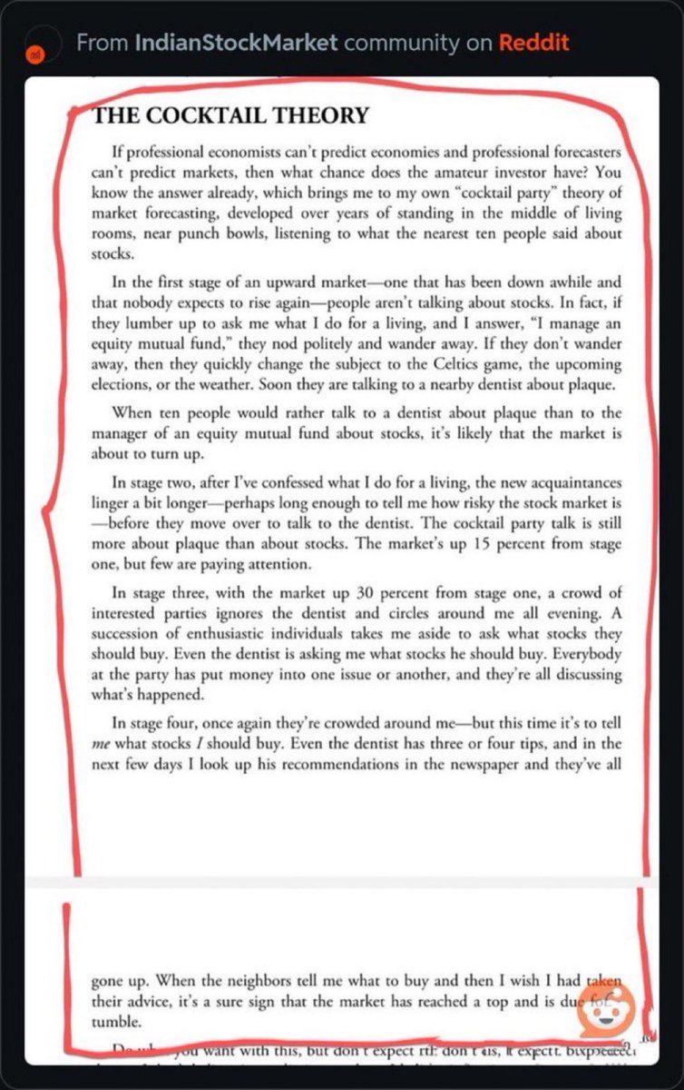The Cocktail Theory 
“When the neighbors tell me what to buy and then I wish I had taken their advice, it's a sure sign that the market has reached a top and is due tumble.”
