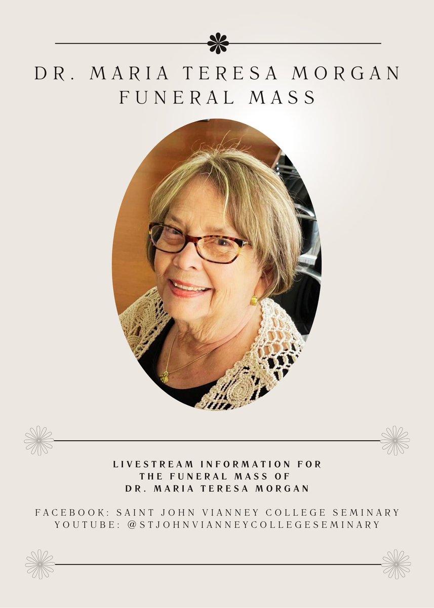 SJVCS1959's tweet photo. If you are unable to attend the funeral today, you can join us via livestream on Facebook and YouTube as we continue to pray for the soul of Dr. Maria Teresa Morgan. https://t.co/NdyxdvN9ZW