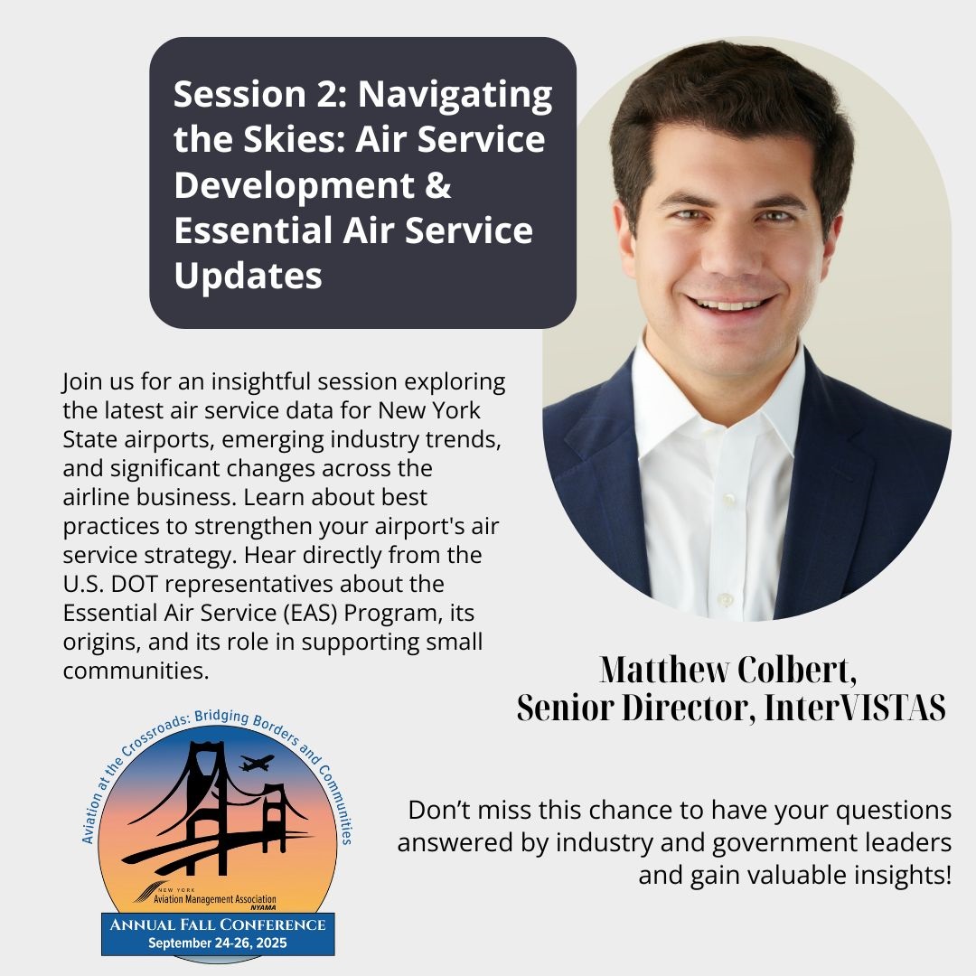 We're excited to welcome Matthew Colbert of InterVISTAS to the 2025 NYAMA Fall Conference! Conference Registration: bit.ly/4faYFS2