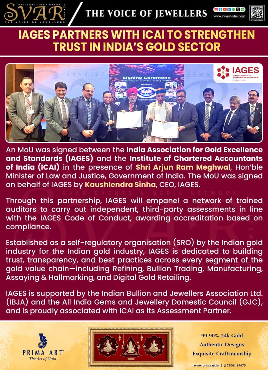 svarmedia's tweet photo. SVAR - The Voice of Jewellers Daily News

IAGES Partners with ICAI to Strengthen Trust in India’s Gold Sector

https://t.co/gd7Xs8sftc

The Voice of Jewellers https://t.co/Zp3yf0we3l