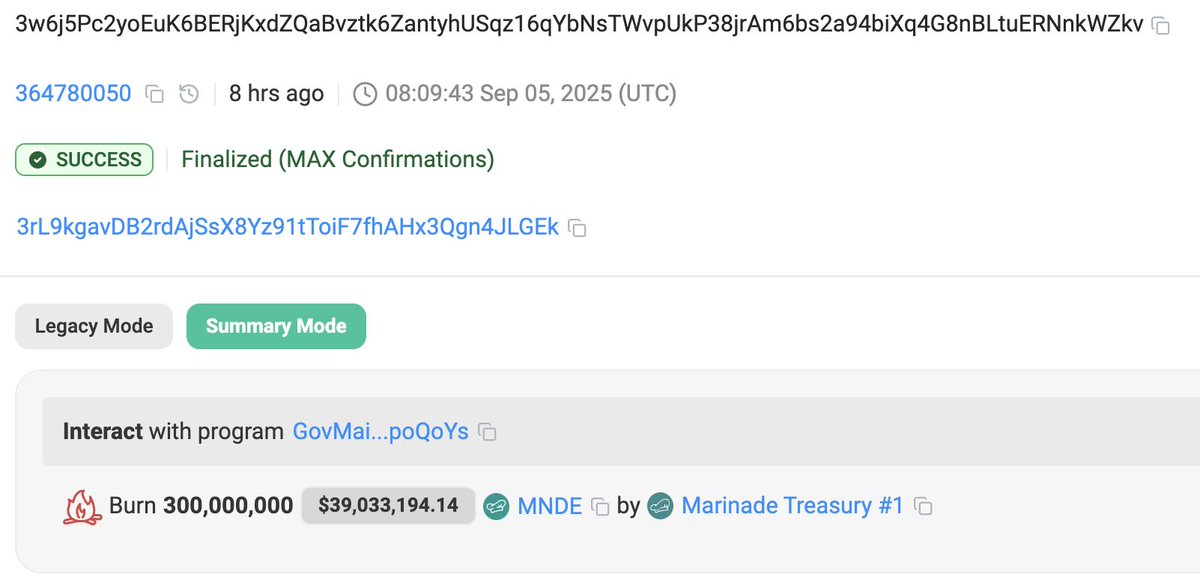 SolanaFloor (@solanafloor) on Twitter photo 🚨JUST IN: <a href="/MarinadeFinance/">Marinade 🛡️</a> has burned 300M $MNDE, equal to 30% of supply valued at ~$40M at current prices, after the governance proposal to burn was approved by the community. 🚨JUST IN: <a href="/MarinadeFinance/">Marinade 🛡️</a> has burned 300M $MNDE, equal to 30% of supply valued at ~$40M at current prices, after the governance proposal to burn was approved by the community.
