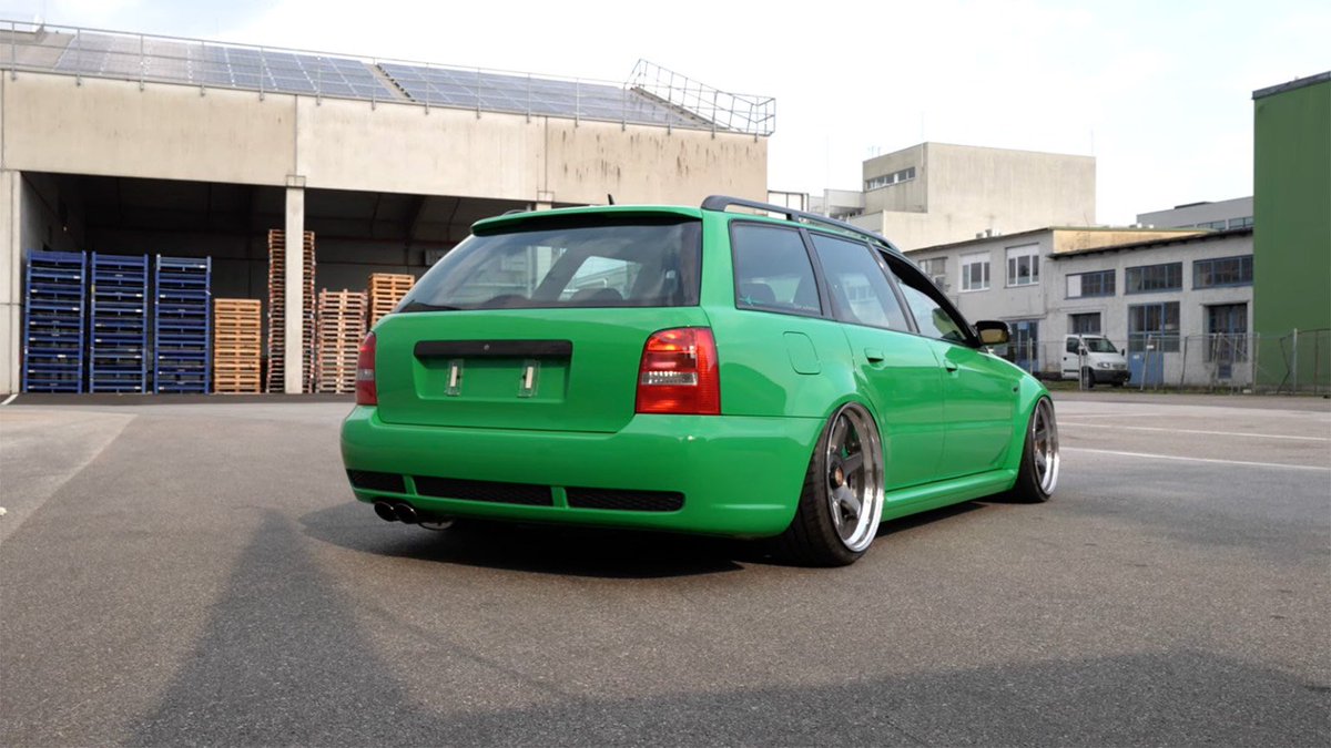 horsepower's tweet photo. Here is a 1,000+ horsepower Audi RS4 Wagon that is powered by a fully built turbocharged VR6, which is paired to the factory RS4 manual transmission, and features the Quattro AWD system. The car has Porsche brakes and is finished in Porsche’s Signal Green. https://t.co/hJbC7Lq56I