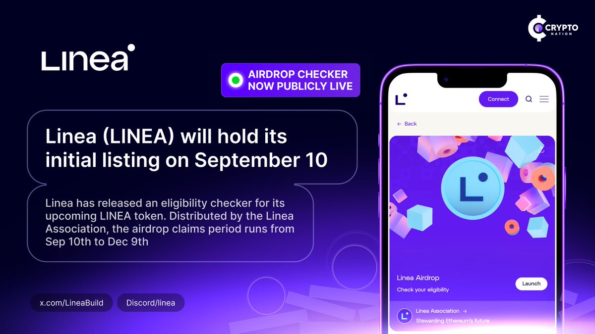 Linea ( #LINEA ) will hold its initial listing on September 10th Binance,  Bybit and OKX have already launched pre-market trading with LINEA currently  at $0.027. Also Users who participated in Linea