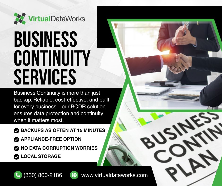 VDataworks's tweet image. Virtual DataWorks helps small businesses protect data and ensure continuity with secure backups, 24/7 monitoring, and proactive support—keeping operations smooth and data reliable.

Modernize Your Strategy: 1l.ink/XKH27KV

#BusinessContinuity #DataQuality #AkronMSP