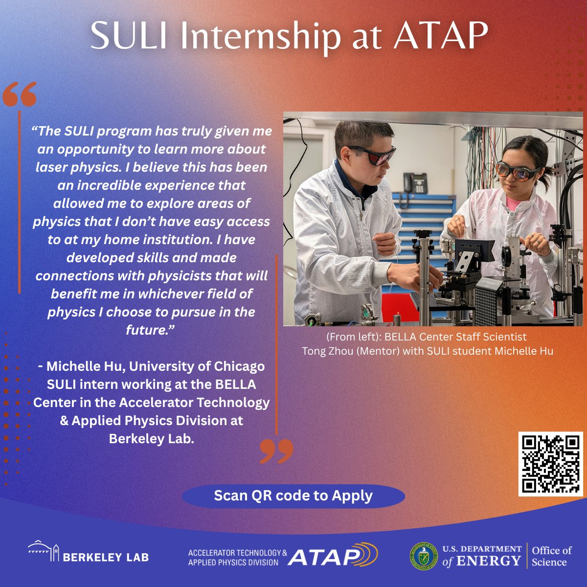 LBNLatap's tweet image. Read about the experiences of our @DOEscience SULI interns as they work with our internationally renowned scientists on cutting-edge #ParticleAccelerator research. Deadline to apply for the Spring 2026 cycle is October 1.
@BerkeleyLab @ENERGY @LaserNetUS
atap.lbl.gov/news/suli-inte…