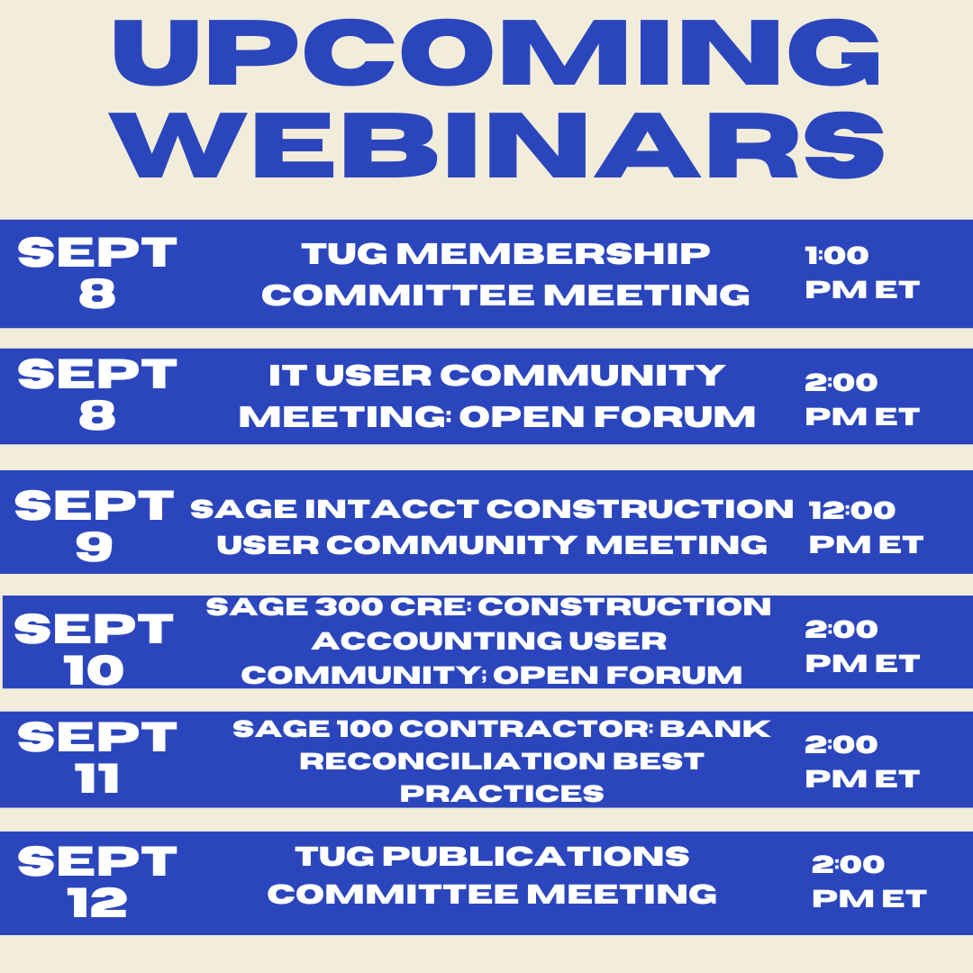 Check out this week's webinar schedule!

You can register for them here: tugweb.com/events/event_l…
