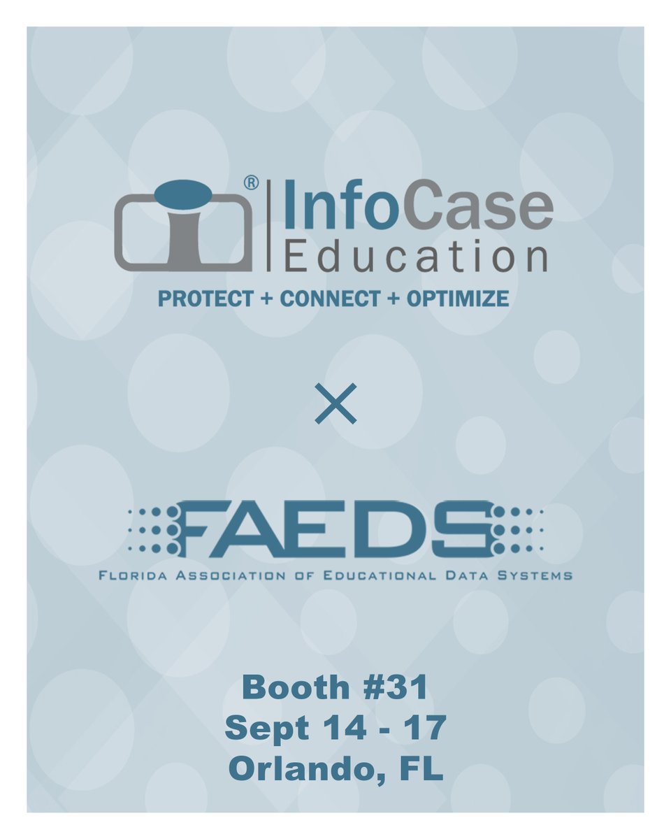 We’re excited to be heading to #FAEDS2025 in Orlando, FL!☀️ Kim Koppenhaver will be on-site to chat about how InfoCase can help #ProtectConnectOptimize your #EdTech investments.

Attending FAEDS? Let’s connect and explore smart, #EducationSolutions built for #K12 classrooms.