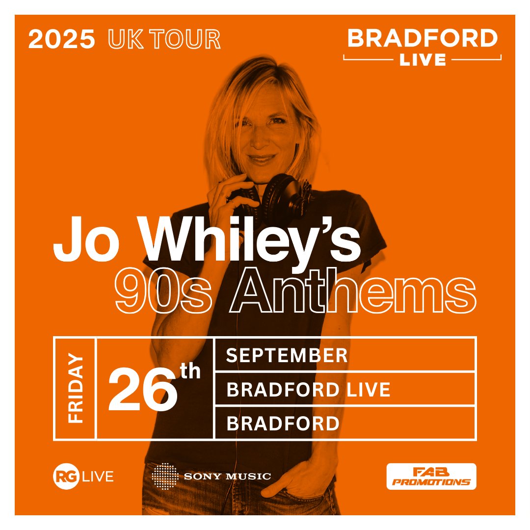 Jo Whiley brings the ultimate 90s anthem party to Bradford! With songs from Oasis, The Prodigy &amp; more, relive the decade that defined a generation! 🎶

📆 Fri 26 September 
🔗 Ticket link in comments