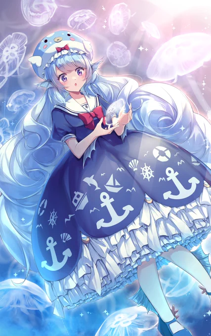 半魚人ちゃんとクラゲ #OC #一次創作