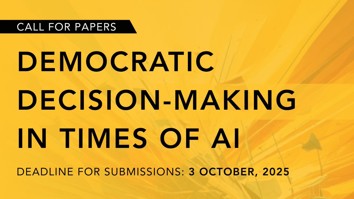 Data_and_Policy's tweet image. 📢 CALL FOR PAPERS
Last day to submit your research on the role of #computational methods & #AI in understanding #democracy, supporting #participation & related #regulatory & #governance issues.
ℹ️bit.ly/42Mp3gw
🗓️3 Oct 2025
Eds: @ingmarweber & Daniela Braun (@Saar_Uni)