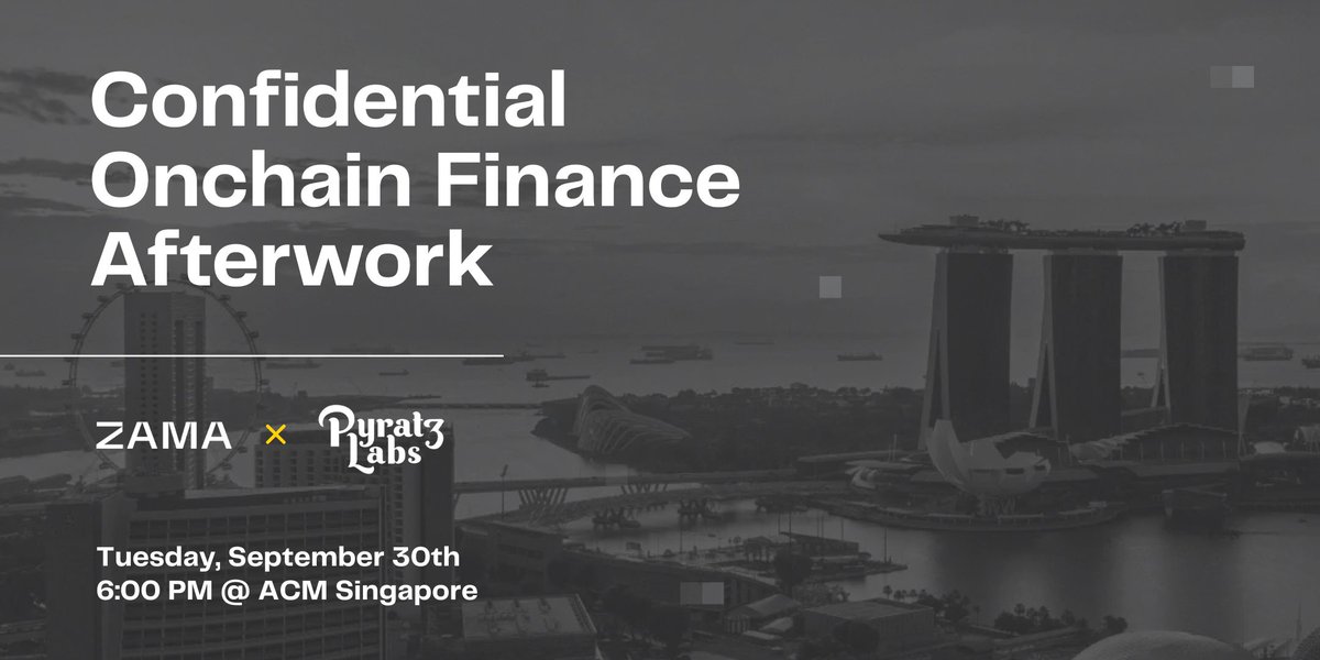 The next edition of the Zama Meetup and Afterwork is on the calendar. Who's going to <a href="/token2049/">TOKEN2049</a>? A special edition dedicated to Confidential Onchain Finance (organized with our friends at <a href="/PyraTzLabs/">PyratzLabs</a>). Limited capacity—register early ⬇️