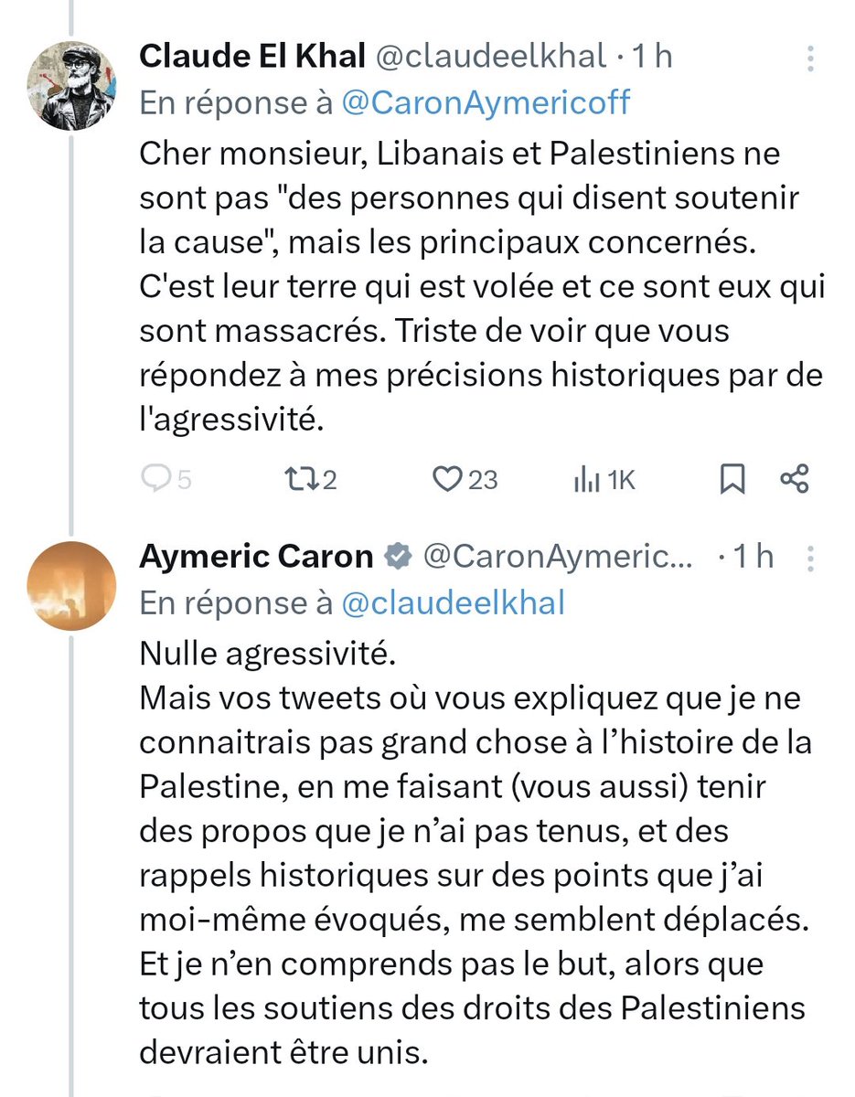 🎗️(((SIMON WEINBERG))) (@slmonweinberg) on Twitter photo 🔴🇱🇧 | LIBAN > Israël accusé de voler… des terres libanaises ?
🎭 Nouveau clash dans le camp pro-palestinien : <a href="/CaronAymericoff/">Aymeric Caron</a> se fait recadrer par <a href="/claudeelkhal/">Claude El Khal</a>, journaliste libanais, qui l’accuse de parler « à la place des concernés ».
Mais surtout : 💬 « C’est LEUR 🔴🇱🇧 | LIBAN > Israël accusé de voler… des terres libanaises ?
🎭 Nouveau clash dans le camp pro-palestinien : <a href="/CaronAymericoff/">Aymeric Caron</a> se fait recadrer par <a href="/claudeelkhal/">Claude El Khal</a>, journaliste libanais, qui l’accuse de parler « à la place des concernés ».
Mais surtout : 💬 « C’est LEUR