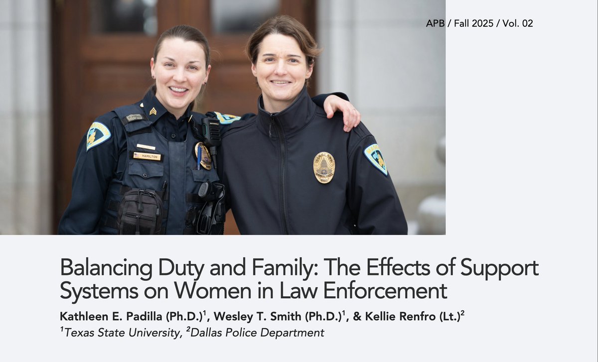Love this special issue of <a href="/PoliceBriefings/">Applied Police Briefings</a> on Women in Policing -- A contribution by <a href="/WesleyTSmith3/">Wesley Smith, PhD</a> <a href="/KellieR_Dallas/">Kellie Renfro</a> &amp; I, based on our article "Balancing Duty &amp; Family" in <a href="/police_practice/">Police Practice and Research</a> -- Linked below! 
bit.ly/4h2dmXO