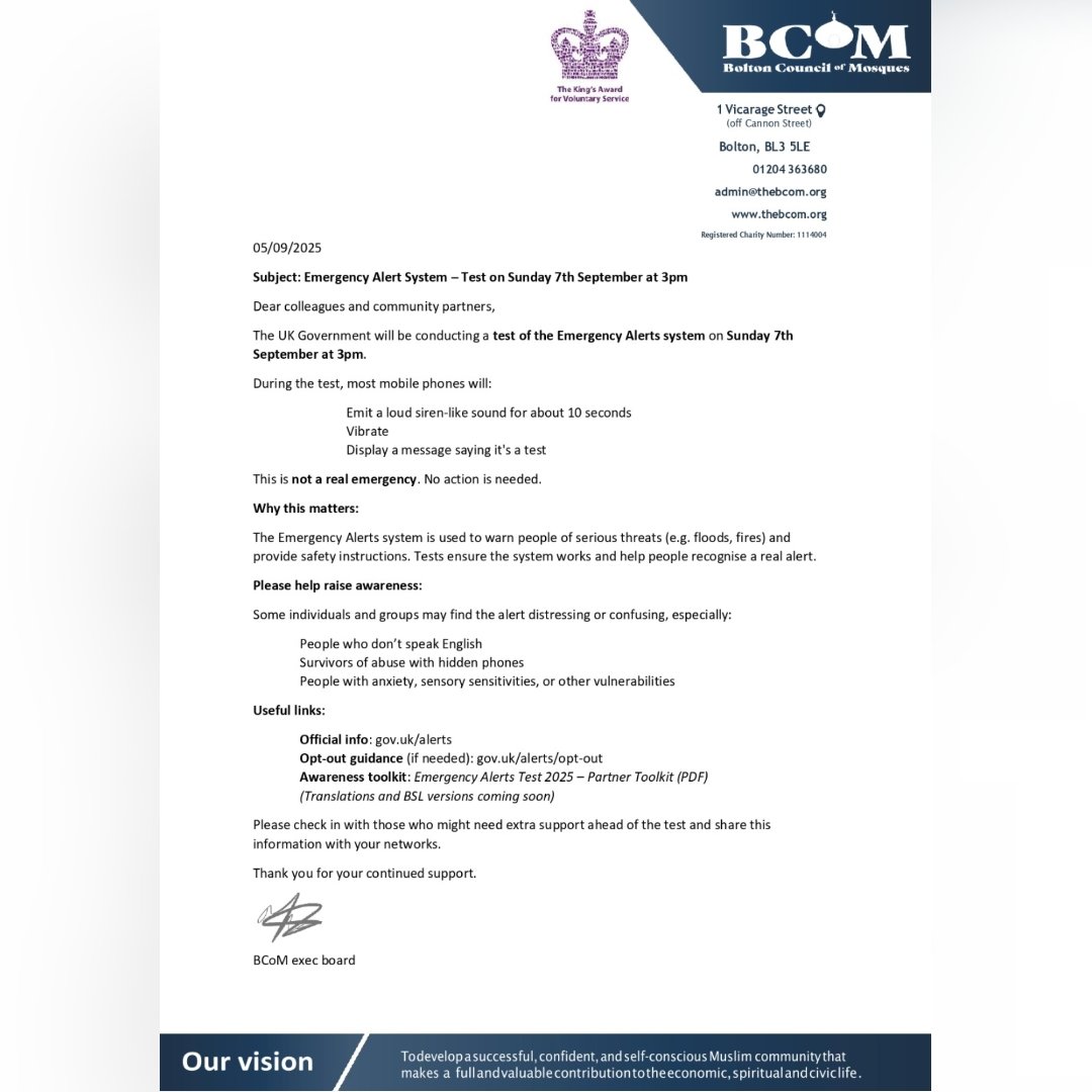 THEBCOM1's tweet image. Reminder: A National Emergency Alert Test will sound on Sunday 7th Sept  at 3PM.

Your phone may vibrate &amp;amp; make a loud siren noise – even on silent.

 It’s just a test, no action needed.

#EmergencyAlert #UKAlert #TestAlert