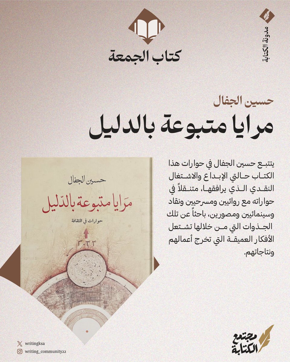 القليل من كتب الحوارات يستحق القراءة وإعادة القراءة. والأقل منها من يذهب لكتّاب جدد أو مناطق جديد في حواره مع كتّاب معروفين.

هذا الكتاب جولة ماتعة مع كتّاب وشعراء من الوطن العربي، والخليج بالتحديد، وعن ممارساتهم الكتابية وأدواتهم الأدبية.

#مجتمع_الكتابة