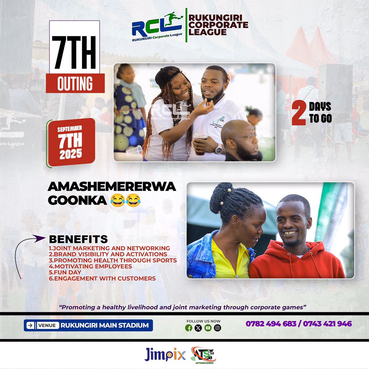 2 days to RCL Sunday 
🗓 07/09/2025
🏟 Rukungiri Main Stadium 
 ✅ Free entry for the general public 
 
Don't miss guys
#RukungiriCorporateLeague2025