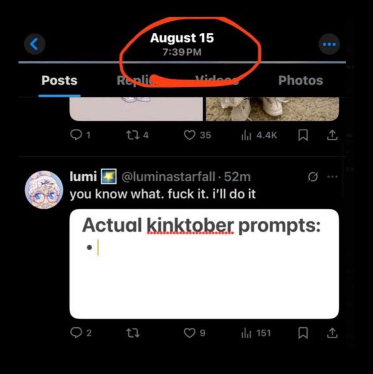 raelynnshouse's tweet photo. @gegoglazer @Mephistosfriend No, kinktober is not a new thing but yall don’t think this isn’t strange? After Koi posted their event and got harass by Lumi, Astrid and their other friends….Lumi then posts an event with the same name after saying she was gonna make her own https://t.co/TjJ6LE3R1w