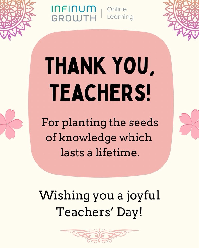 InfinumG's tweet photo. #HappyTeachersday: Thanking all teachers, including the entire Counselling, Coaching &amp; Training team at InfinumGrowth, for their efforts in increasing awareness and knowledge in their respective domains. 
#KnowledgeIsPower #LifelongLearning #PersonalGrowth https://t.co/BoboOR74R4