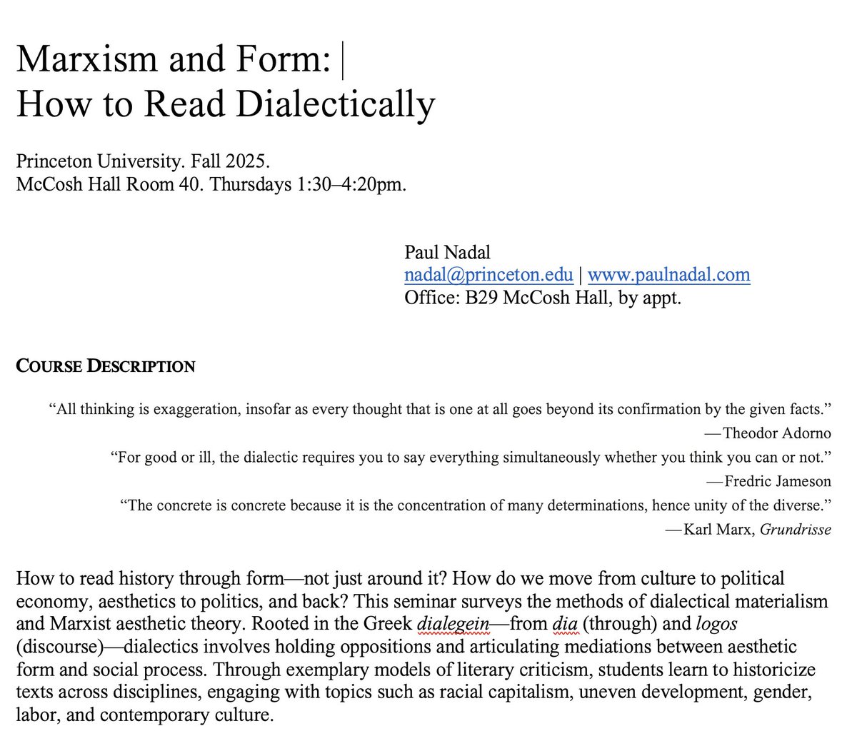 Syllabus for grad seminar HOW TO READ DIALECTICALLY . Some favorite critics and pieces of Marxist criticism here .. dropbox.com/scl/fi/gd9af2e…