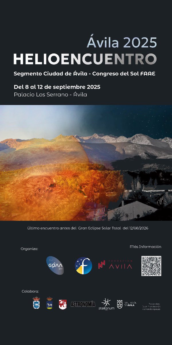 El Grupo de Observadores Astronómicos de Ávila hemos preparado actividades gratuitas para el HE25 a las que hemos llamado “Ávila siente el Sol”. ¿Te lo vas a perder? Consulta actividades y horarios en nuestra web: goaaavila.wordpress.com/0100-1-helioen…